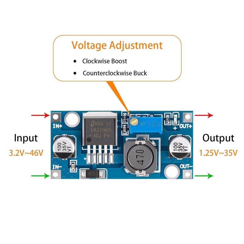 Petutu LM2596 DC-DC Buck Converter Module, 8 Pack Adjustable Voltage Regulator, 3.2V-46V Input (Recommended ≤40V), 1.25V-35V Output, 3A Max, Step Down Power Supply for Arduino, LED, DIY Projects - Image 4
